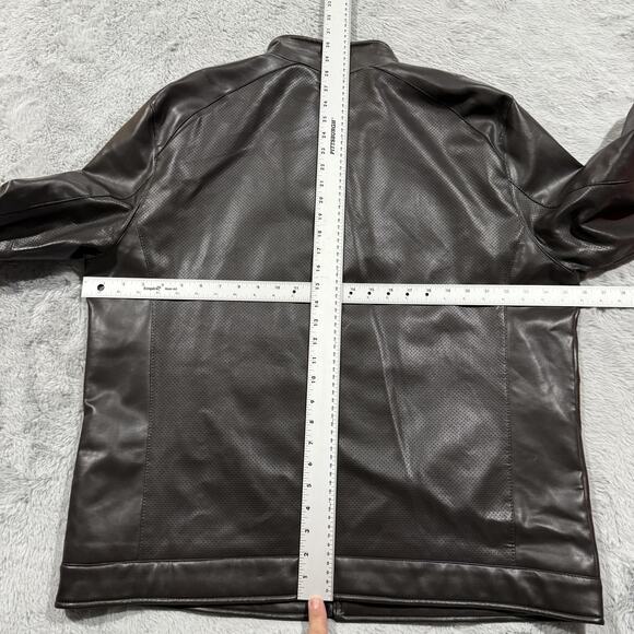 Michael Kors Jacket Mens 2XL Brown Faux Leather Moto Perforated Full Zip New NWT - Picture 11 of 13